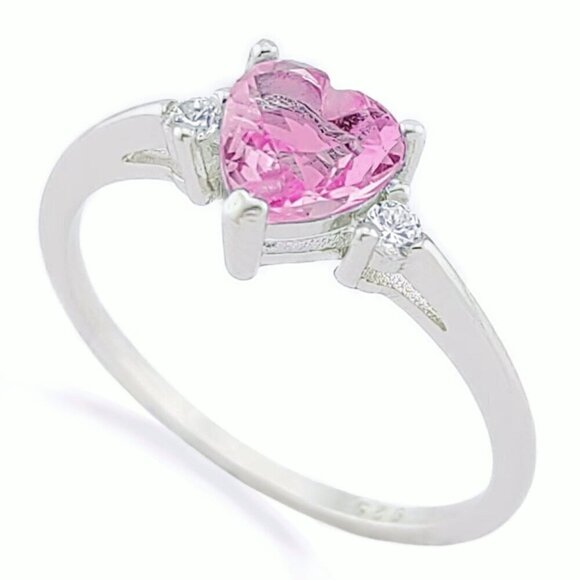 NWT Fashion Women's 925 Sterling Silver Pink Stone CZ Heart Ring - Picture 2 of 3